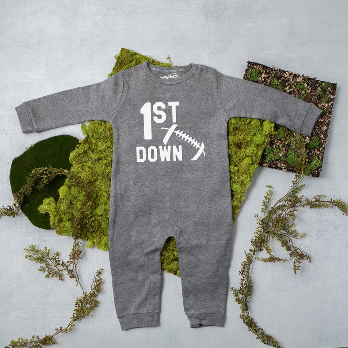 1st Down Football Long Sleeved Personalized Romper