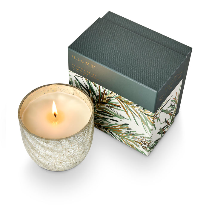 Balsam & Cedar Large Boxed Crackle Glass Candle