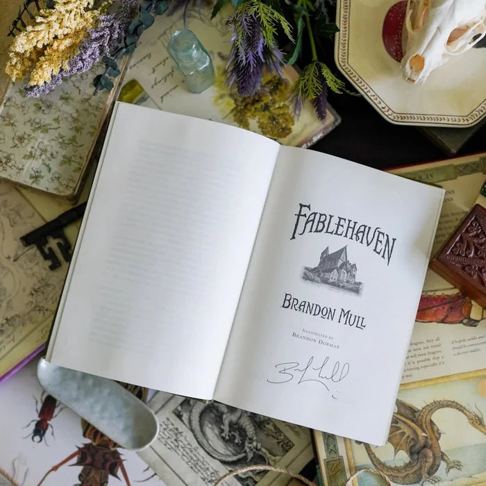 Fablehaven Book One features debossed illustrations on a leatherette cover, playful endpapers, and custom page edges.