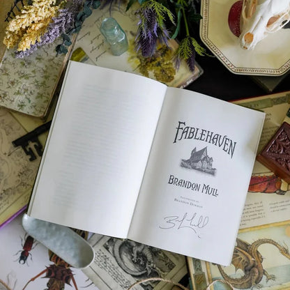 Fablehaven Book One features debossed illustrations on a leatherette cover, playful endpapers, and custom page edges.
