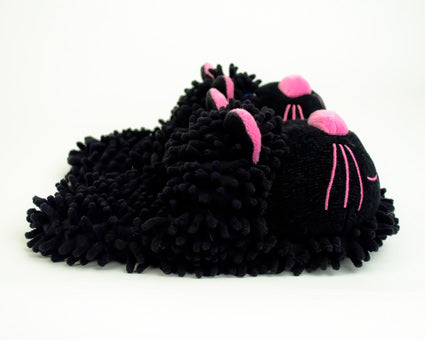 Fuzzy Black Cat Slippers 2