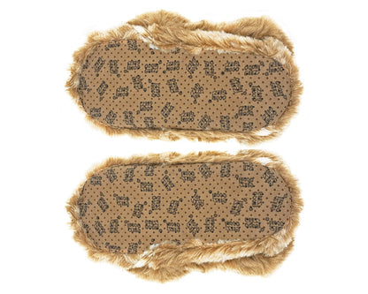 A pair of tan slipper soles with non-slip grips shown on a plain white background.