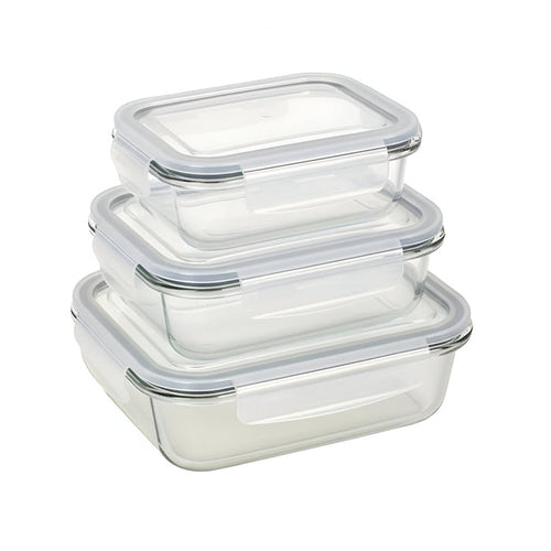 Milex 3-Piece Locking Snap Lid Glass Container Set – Glass Food Storage Containers