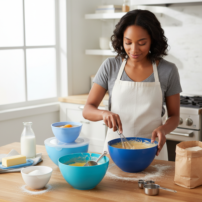 Milex 5-Piece Salad Bowl Set – Nesting Mixing & Serving Bowls with Silicone Lids