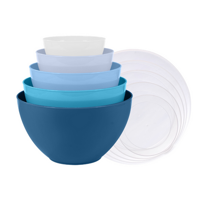 Milex 5-Piece Salad Bowl Set – Nesting Mixing & Serving Bowls with Silicone Lids