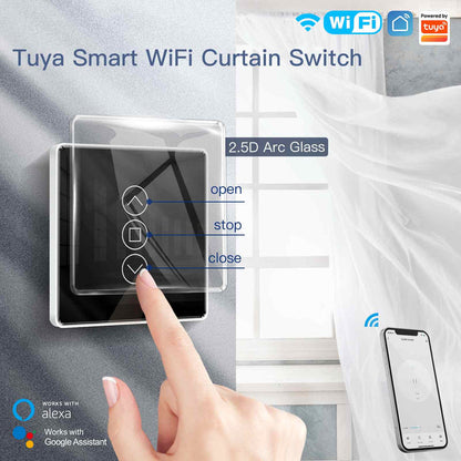 MOES WiFi Curtain Switch Smart 2.5D Arc Glass Touch Panel for Roller Blinds Shutters