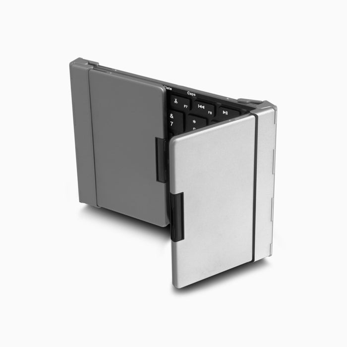 aluratek portable ultra slim Bluetooth keyboard folded open angle