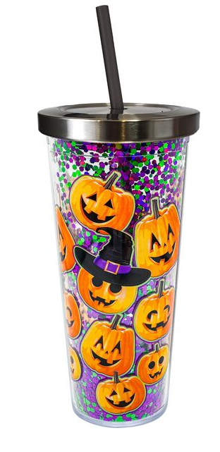 Pumpkins Glitter Cup with Straw