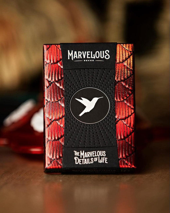 Red Marvelous Hummingbird Feathers Playing Cards Playing Cards by Marvelous Decks Playing Cards