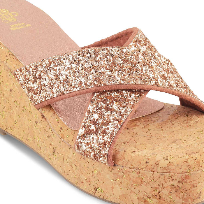 The Floren Champagne Women's Dress Wedge Sandals Tresmode - Tresmode