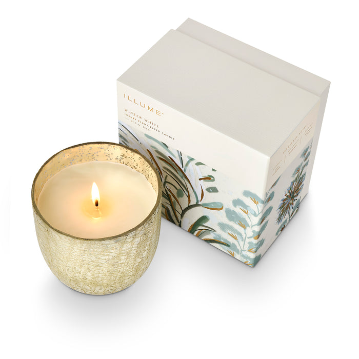 Winter White Large Boxed Crackle Glass Candle