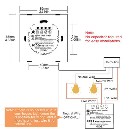 Note:No capacitor requiredfor easy installations. - Moes